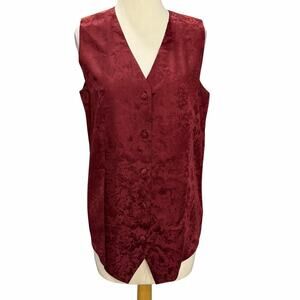 Vintage Spenser Jeremy Silk Waistcoat M Burgundy Red Jacquard Floral Holiday